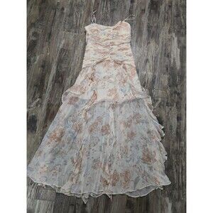 Shona Joy Faye Ruched Frill Floral Maxi Dress Size 6 Blush Multi Chiffon Ruffle